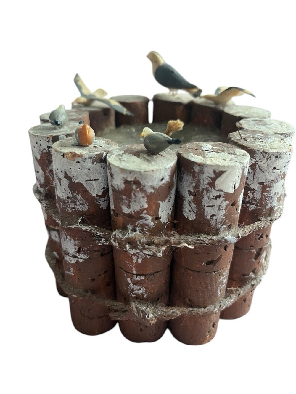 Vintage Nautical Wooden Candle Seaside Dock Seagulls Birds 60S 70S Unused Kitsch
